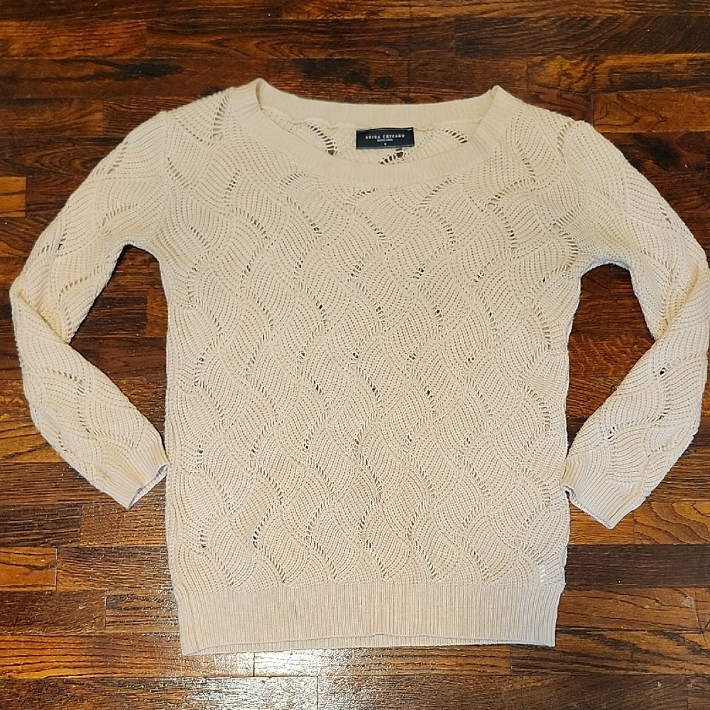Akira Chicago Black Label Women's Cream Crochet Lightweight Sweater 100% Acrylic